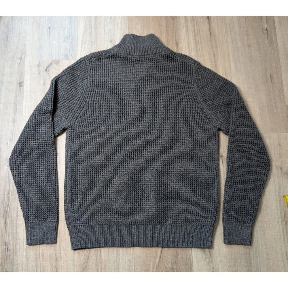 NWOT LL Bean Size S Organic Cotton Waffle Sweater Quarter Zip Gray Marl Gorpcore